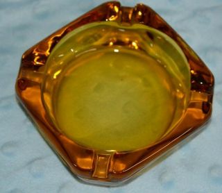 Vintage Amber Glass Ashtray Mcm Gold Brown Square Small 3.  5 Inch Cigar Cigarette