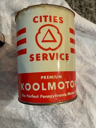Vintage Cities Service Koolmotor Oil Can 1 Quart Advertising Tin Metal No Top 2