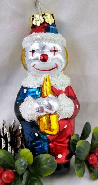 Vintage Christmas Ornament Clown Mercury Glass Gittered 4 1/4 Inches Long