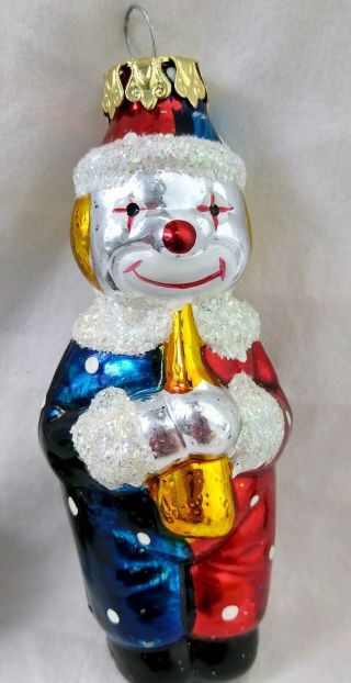 Vintage Christmas Ornament CLOWN Mercury Glass Gittered 4 1/4 inches long 2