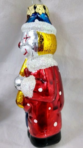 Vintage Christmas Ornament CLOWN Mercury Glass Gittered 4 1/4 inches long 3