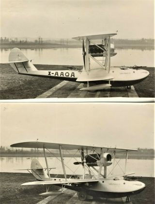 Two Very Rare Photographs Of A 1930s Italian Biplane Fighter Sea Plane