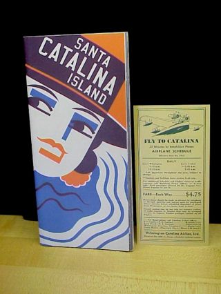 Vintage Santa Catalina Island Brochure W/fly To Catalina Airplane Schedule 1935
