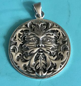 Vtg 1991 Peter Stone Pscl Oberon Zell 925 Sterling Silver Green Man Pendant