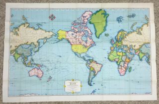 Rand Mcnally Cosmopolitan Nyc901 Color World Map Vintage 1950s 60s