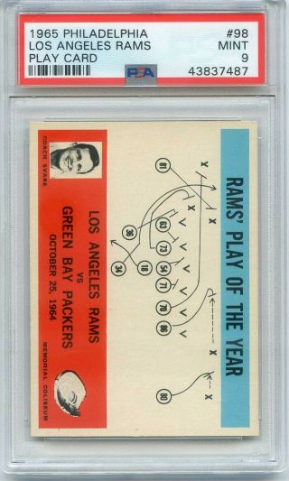 1965 Philadelphia 98 Los Angeles Rams Play Card Psa 9 1/9 No 10 