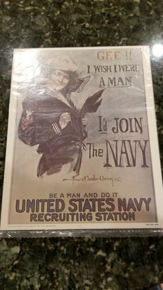 1974 Navy Recruiting Poster " Gee,  I Wish I Were A Man " Rad 599 Woman 14 X 11