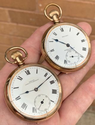 2 Antique 14ct Gold/filled Swiss Made Pocket Watches,  With Issues As Seen.