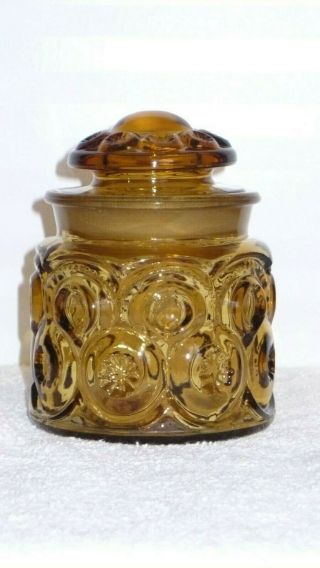 Vintage L E Smith Glass,  Moon & Star - Amber,  Tea Canister W/ Lid