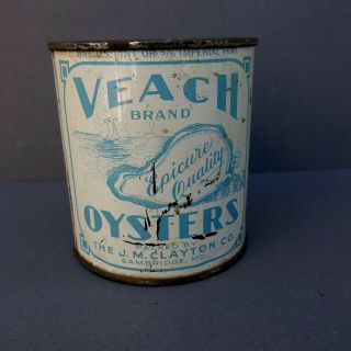 Vintage Oyster Tin - 1 Pint Veach Brand - Cambridge Md.