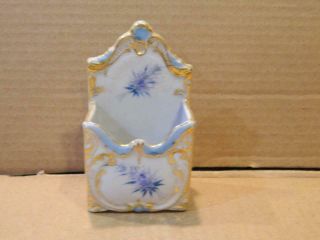 Porcelain Wall Mount Match Holder Striker Hand Painted Blue Flowers Antique 2