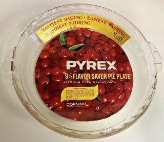 Vintage Pyrex Clear Glass 9.  5” Dish Pie Plate Pan 229 Fluted Edge W/ Handles