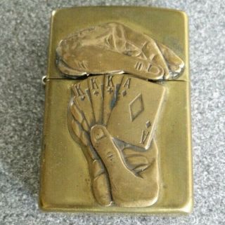 Solid Brass Case Zippo Hand Of Cards Lighter