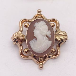 Antique Victorian Solid 9ct Rose Gold Carved Shell Cameo Ladies Brooch 3.  3g