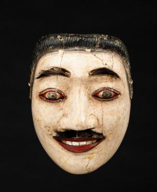 A Fine Antique Bali Mask,  Man With Mustache,  Beautifully Carved