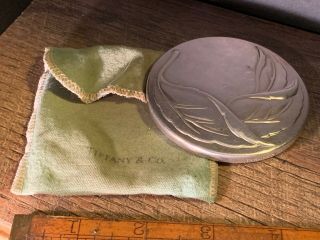 Vintage Tiffany & Co.  Silver Hand Held Purse Makeup Mirror With Raised Leaves