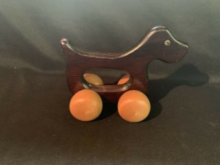 Vintage Handcrafted Massager Roller Wooden Wood Duck On Wheels - Child 