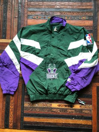 Vintage Rare Nba Milwaukee Bucks 1/4 Zip Starter Jacket Men 