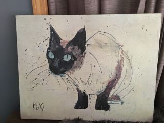 Vintage Fritz Rudolf Hug Siamese Cat Print On Canvas Mid Century Modern Mcm