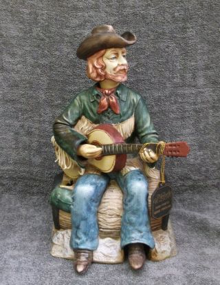 Vintage Waco Melody In Motion Hand - Painted Bisque Porcelain Cowboy On Barrel