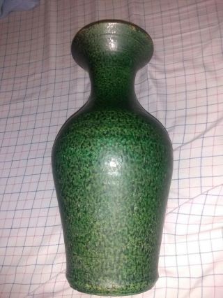13.  5 " Huge Old Vintage Antique Arts & Crafts Era Green Drip Glaze Pottery Vase