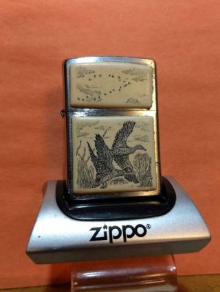 Graphic & Good - Looking Zippo Scrimshaw Lighter – Rare Flying Mallard Ducks
