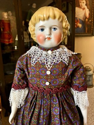 Antique German China Head Doll 18.  25 " Highland Mary China Head Doll Blonde Hair