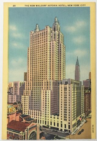 Vintage Old Linen Era Postcard The Waldorf Astoria Hotel York City Ny