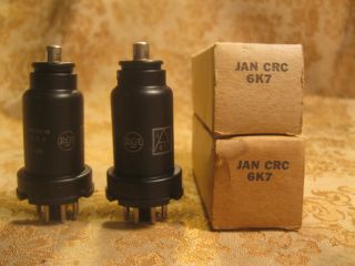 Vintage Nib Date Matched Pair Rca Usa Jan - Crc - 6k7 Vacuum Tubes 1952 Nos 6k7