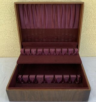 Flatware Chest Lined Box Cabinet 15 X 13 X 5 Heavy Medium Dark Stain Vintage