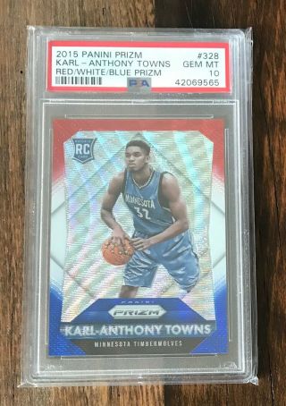 Psa 10 2015 - 16 Panini Prizm Karl - Anthony Towns Red White Blue Refractor Rookie