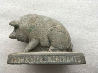 Vintage Cast Iron Pig Paperweight Sign Drummond Merchant Montreal Quebec Canada