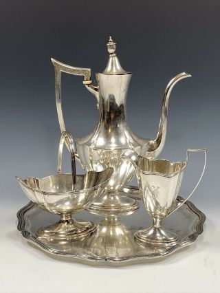 Antique Gorham Plymouth Sterling Silver Tea Set,  Silver Plate Tray