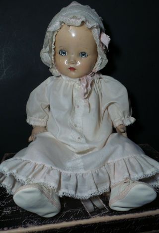 Darling 24 " Madame Alexander Composition Baby Doll Blue Sleep Eyes Lace Bonnet