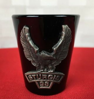 Vintage 1998 Sturgis Harley - Davidson Black Glass & Pewter Shot Glass Libby Glass