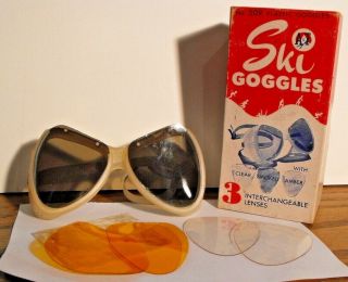 Vintage A&t Ski Goggles W/original Box 3 Interchangeable Lenses No.  509 / 1970 