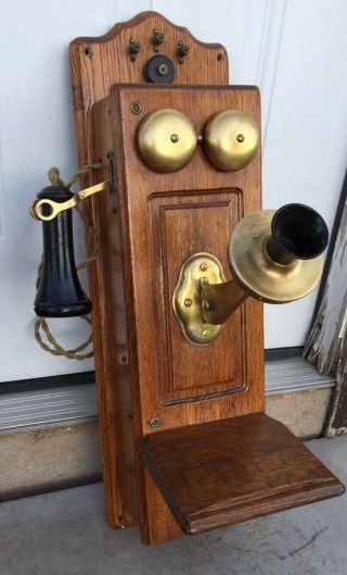 Antique Vintage 1900’s Kellogg Hand Crank Oak Wall Telephone