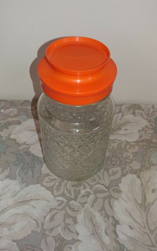 Vtg Anchor Hocking Storage Jar/ Glass Canister w/ Orange Plastic Lid 2