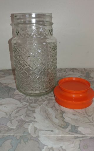 Vtg Anchor Hocking Storage Jar/ Glass Canister w/ Orange Plastic Lid 3
