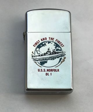 Vintage Zippo U.  S.  S.  Norfolk Dl 1 First And The Finest Navy