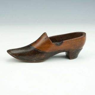 Antique 19th C Hand Carved Wood Shoe Pin Cushion - Lovely