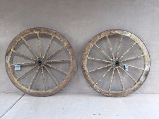 Antique Sicilian Cart Wheels - Wood With Iron Rims,  Elaborately Carved & Painted