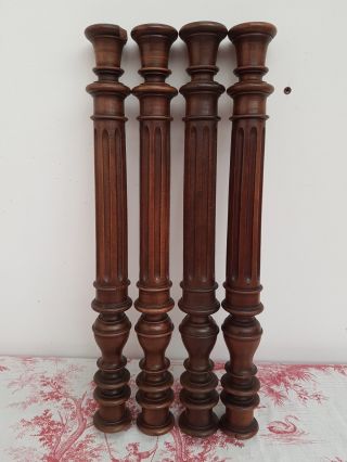 Set Of Four 21 " Antique French Turned And Reeded Walnut Columns C1900