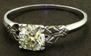 Antique 14k Wg 0.  87ct Diamond Solitaire Wedding Engagement Ring Size 7.  5