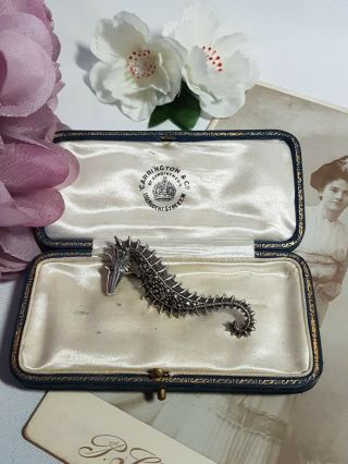Gorgeous Vintage 925 Sterling Silver Marcasite Seahorse Brooch