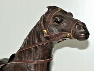 Vtg Leather Horse Figurine Statue Brown Glass Eyes 11 1/2 " Saddle Decorative