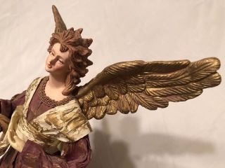 Vintage Angel Fairy Doll Tree Topper Ornament Hand Painted Gold Burgundy Paper 3