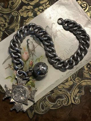 Antique Victorian Sterling Silver Locket Watch Fob /orb French Charm Bracelet