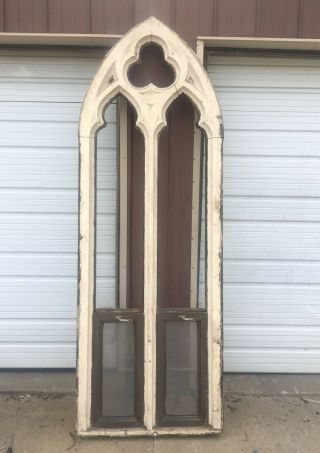 Huge Rare Vtg Arched Gothic Church Cathedral Wood Window Frame Salvage 9 " 4.  5 "