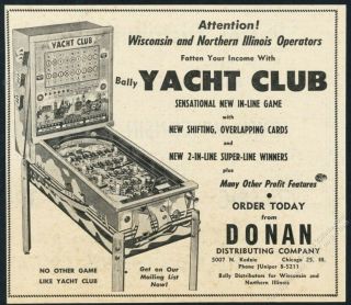1953 Bally Yacht Club Pinball Machine Photo Vintage Trade Print Ad